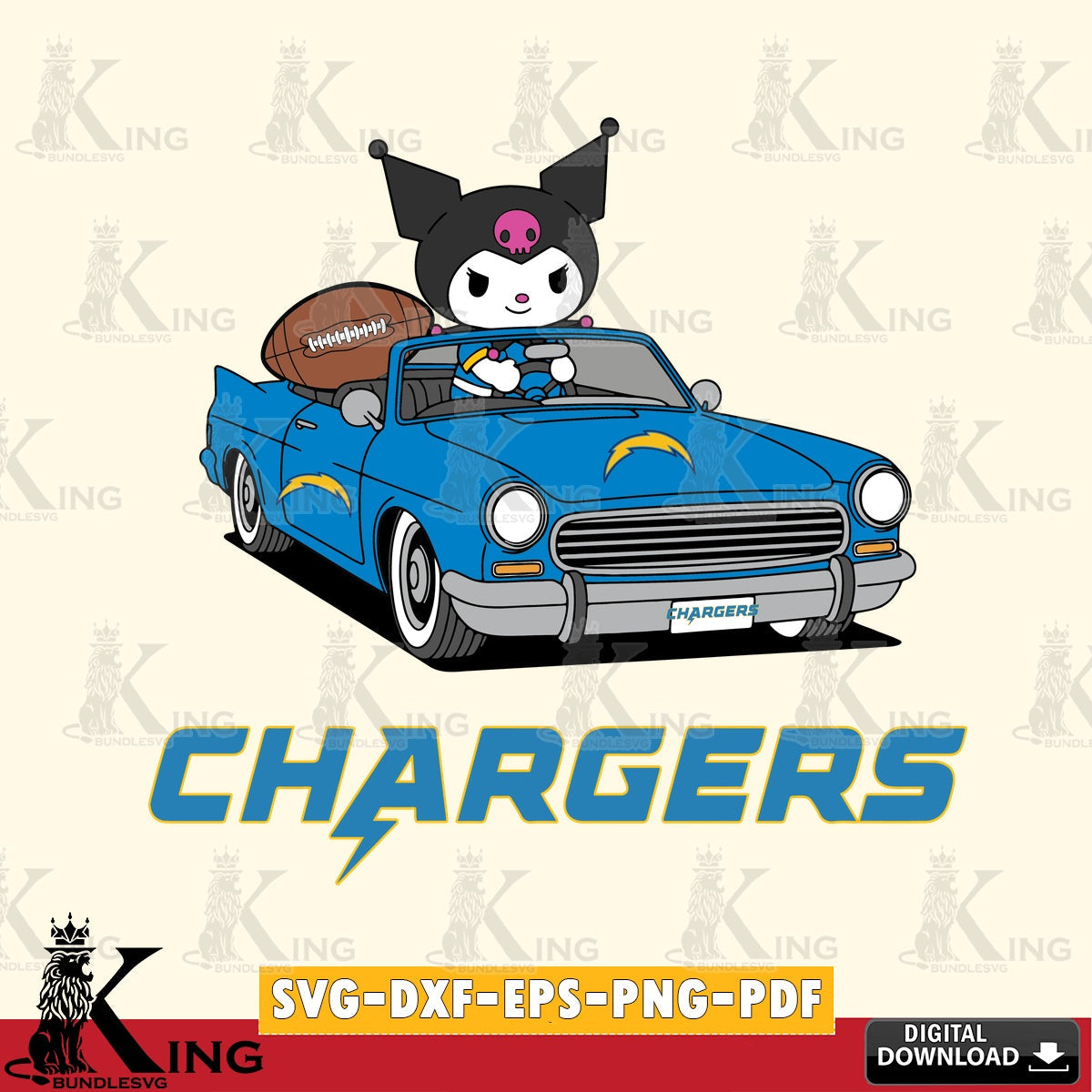 Los Angeles Chargers Kuromi Car Football Game SVG file, Cricut, Cut file  , Digital Download , Instant Download, Sanrio svg, Clipart