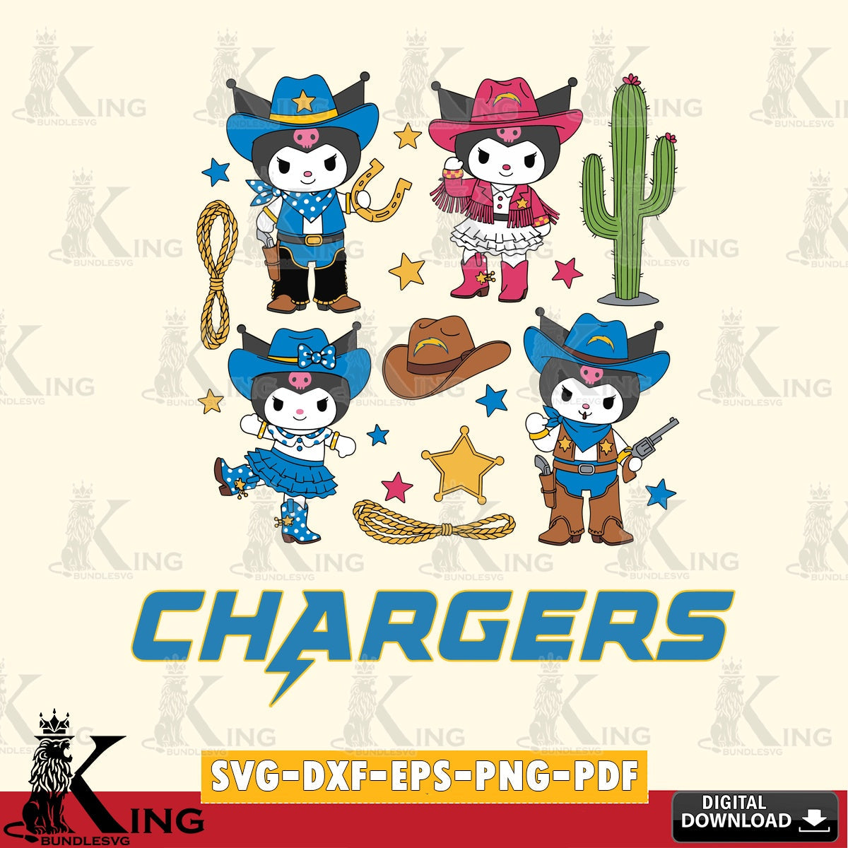 Los Angeles Chargers Kuromi Cowboy Western SVG file, Cricut, Cut file  , Digital Download , Instant Download, Sanrio svg, Clipart