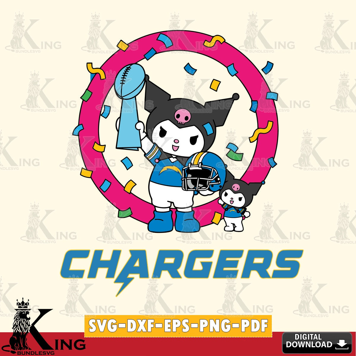 Los Angeles Chargers Kuromi Football Champion SVG file, Cricut, Cut file  , Digital Download , Instant Download, Sanrio svg, Clipart