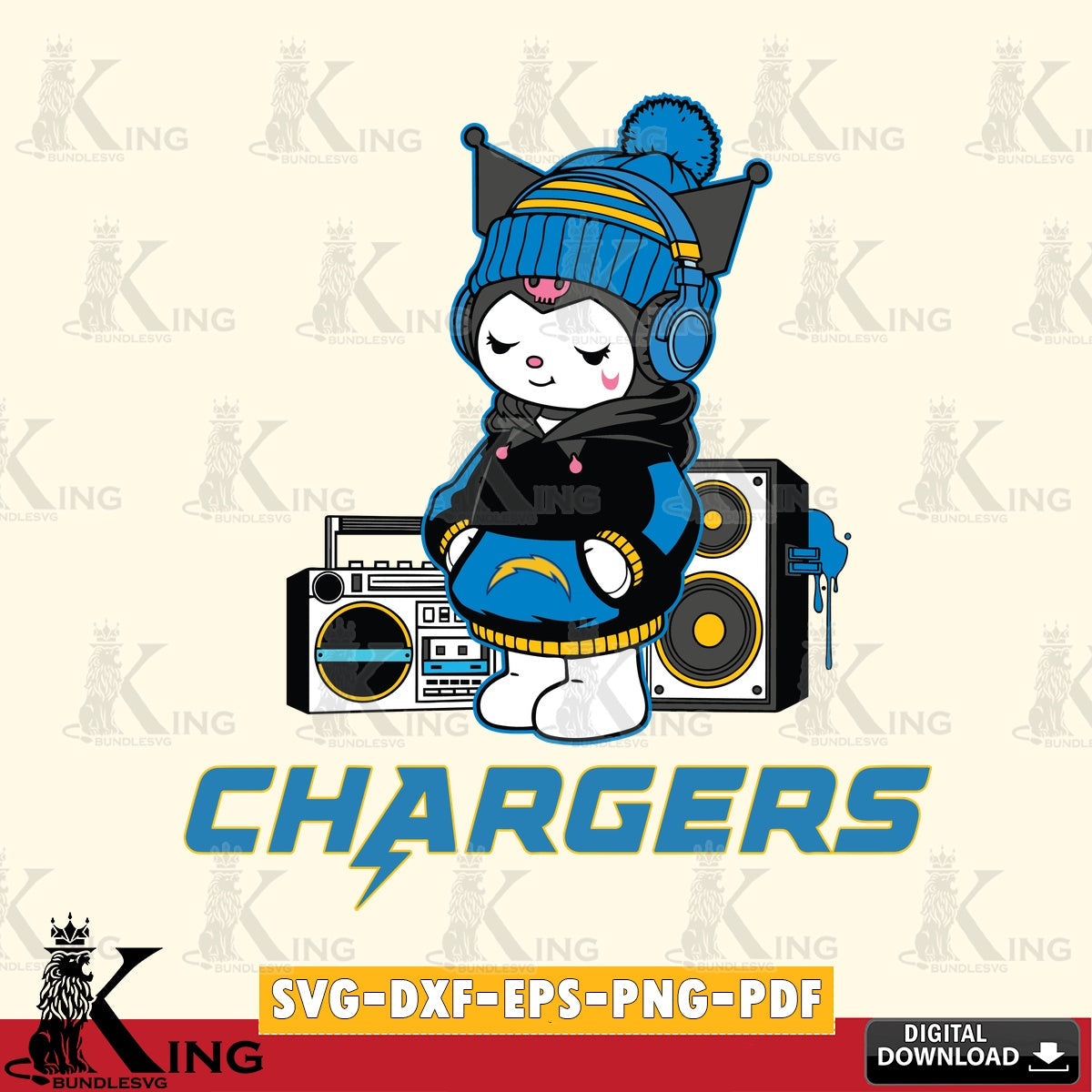 Los Angeles Chargers Kuromi Football Music SVG file, Cricut, Cut file  , Digital Download , Instant Download, Sanrio svg, Clipart