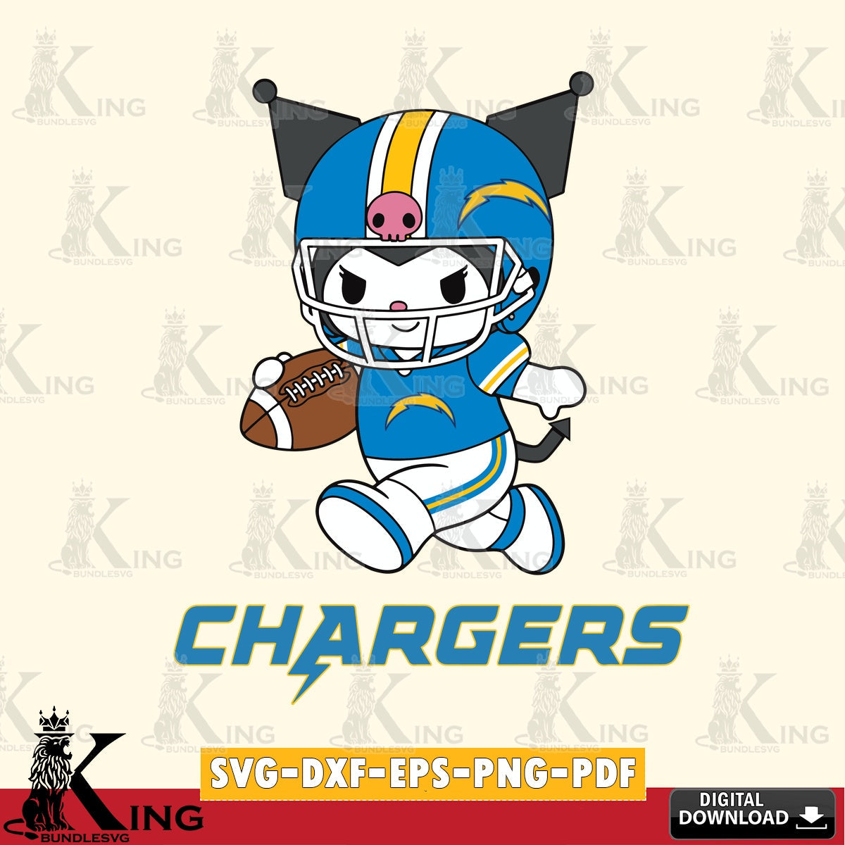 Los Angeles Chargers Kuromi Football Run SVG file, Cricut, Cut file  , Digital Download , Instant Download, Sanrio svg, Clipart