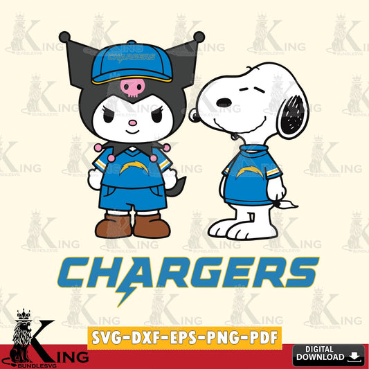 Los Angeles Chargers Kuromi Snoopy Football SVG file, Cricut, Cut file  , Digital Download , Instant Download, Sanrio svg, Clipart