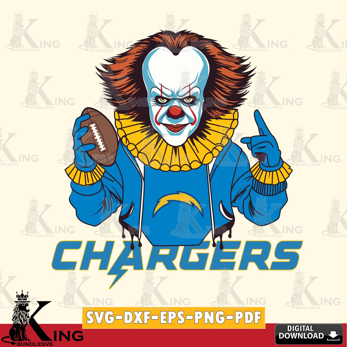 Detailed illustration of Los Angeles Chargers Pennywise player football, a digital download for Cricut Maker and paper crafts