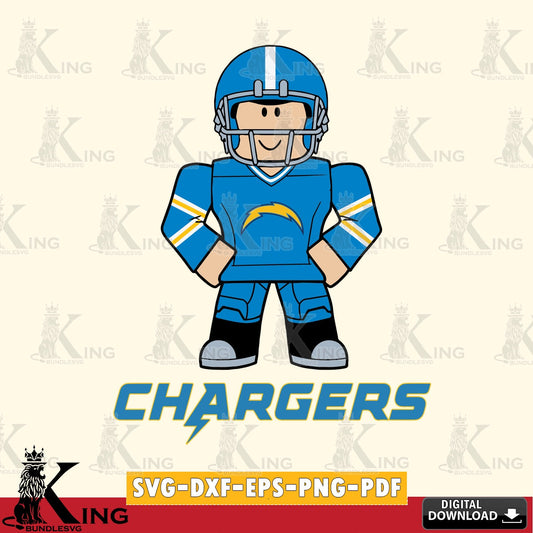Digital clipart of Los Angeles Chargers Roblox cool football, cut file ideal for vinyl projects and T-shirt printing