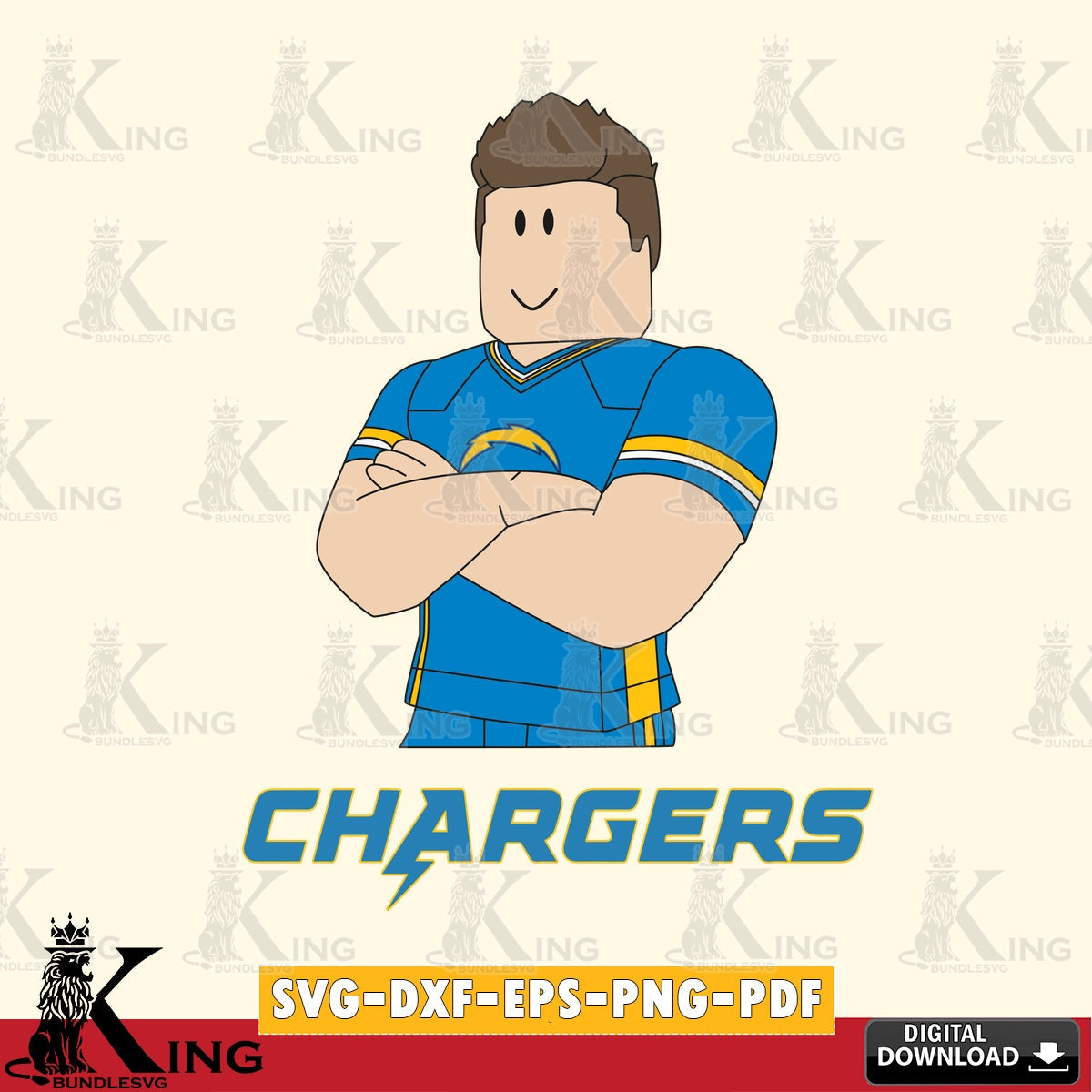 Modern graphic depicting Los Angeles Chargers Roblox Football, NFL File cut, SVG cut file for personalized gifts and laser