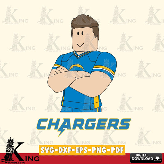 Modern graphic depicting Los Angeles Chargers Roblox Football, NFL File cut, SVG cut file for personalized gifts and laser