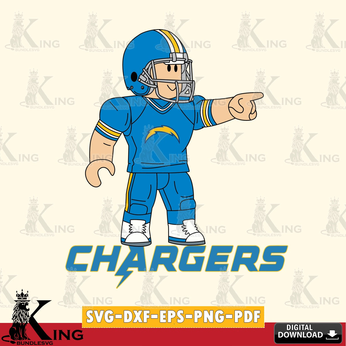 Digital clipart of Los Angeles Chargers Roblox player football, an NFL File cut, vector illustration for POD merchandise and