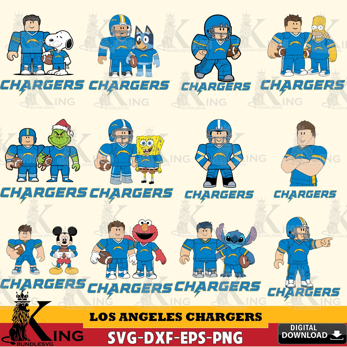 Los Angeles Chargers Roblox With Friends football NFL Bundle SVG file , Cricut, NFL  File cut , Digital Download , PDF File