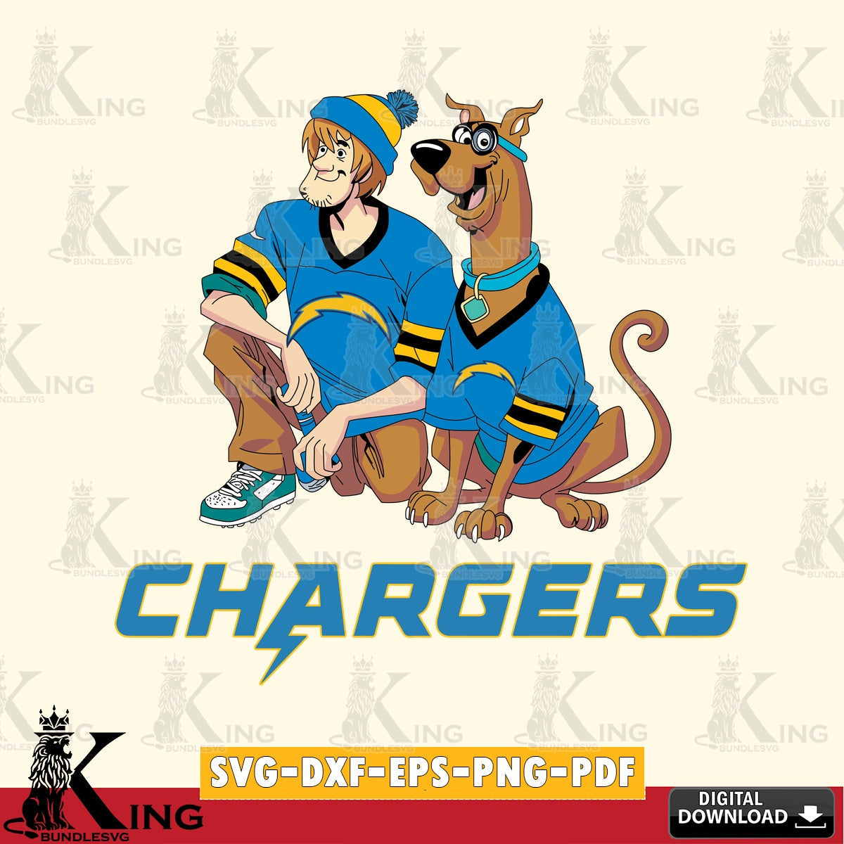 Eye-catching graphic of Los Angeles Chargers Shaggy and Scooby Doo playing football, vector illustration for POD merchandise and