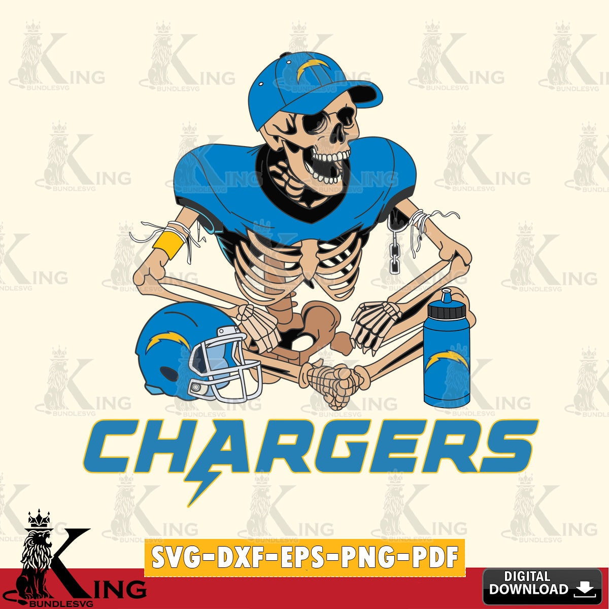 Eye-catching graphic of a Los Angeles Chargers skeleton player football, SVG PNG files perfect for Cricut and Silhouette cutting.