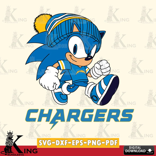 Beautiful illustration of Los Angeles Chargers Sonic Football, digital file for silhouette cameo and cricut projects