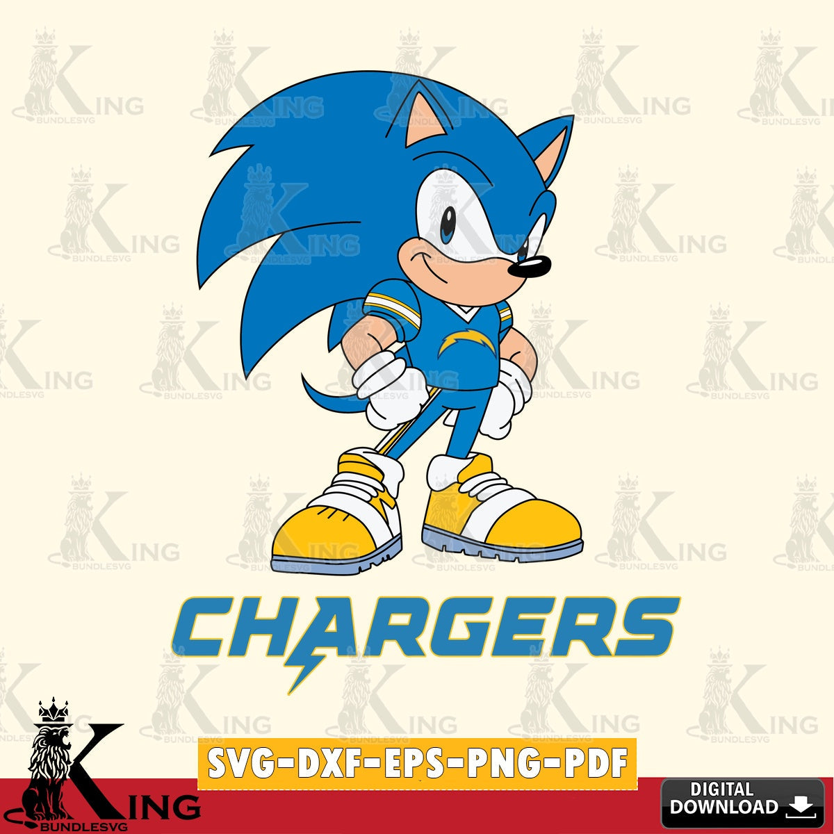Artistic drawing of Los Angeles Chargers Sonic Football Star Mascot, digital download for Cricut Maker and paper crafts.
