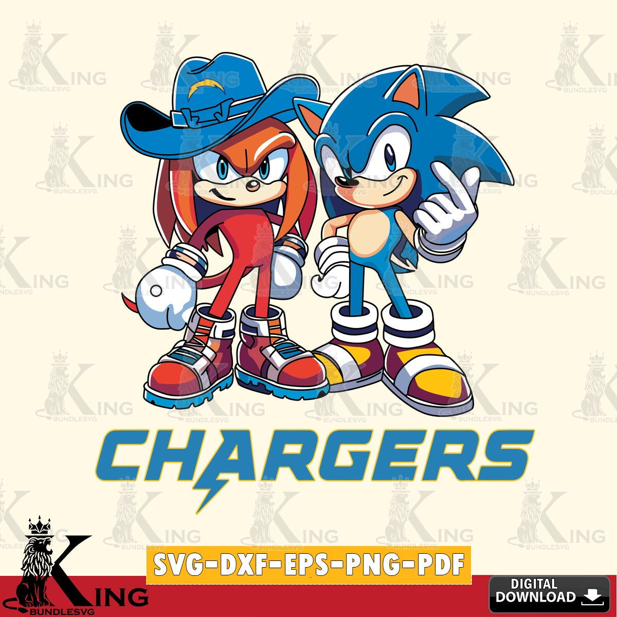 Beautiful illustration of Los Angeles Chargers Sonic & Knuckles football mascot vector digital file for silhouette cameo and