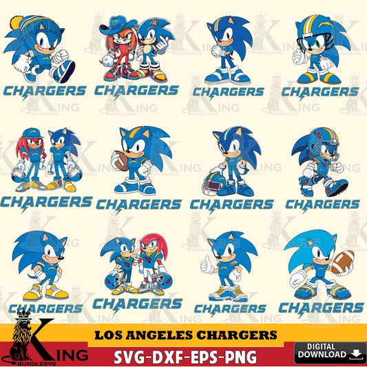 Los Angeles Chargers Sonic & Knuckles NFL FootballBundle SVG file, Vector , Digital Download , PDF File , Instant Download