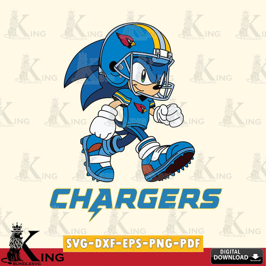 Hand-drawn style art of Los Angeles Chargers Sonic Ready Football SVG PNG design suitable for Glowforge and laser cutting