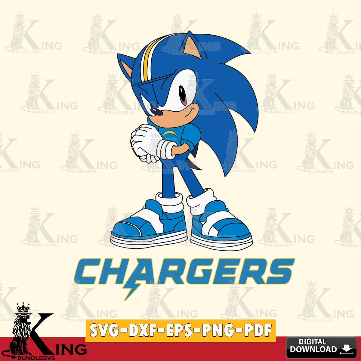 Digital download featuring Los Angeles Chargers Sonic cute Football PNG clipart for sublimation printing and graphic design