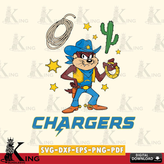 Los Angeles Chargers Taz Cowboy Western Cut file  , Digital Download , Instant Download, Looney Tunes svg, Football svg