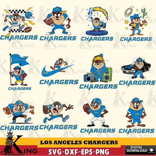 Los Angeles Chargers Taz (Looney Tunes) Football NFL Bundle Cut file  , Digital Download , Instant Download, Looney Tunes svg, Football svg