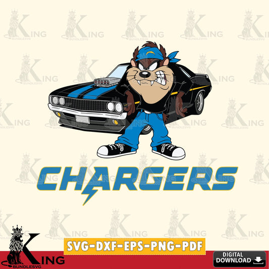 Los Angeles Chargers Taz Racing Car Cut file  , Digital Download , Instant Download, Looney Tunes svg, Football svg