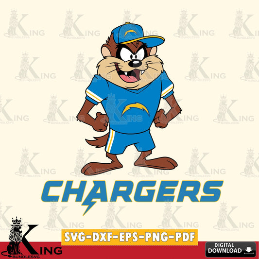 Los Angeles Chargers Taz Standing Pose Cut file  , Digital Download , Instant Download, Looney Tunes svg, Football svg