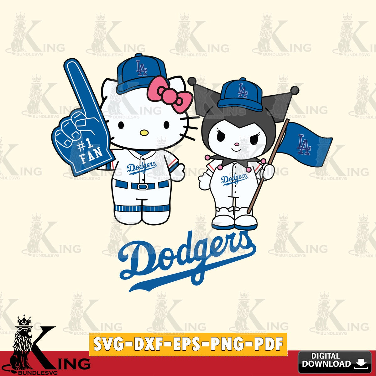 Variety pack of Los Angeles Dodgers Hello Kitty Kuromi fan baseball SVG cut file for personalized gifts and laser projects