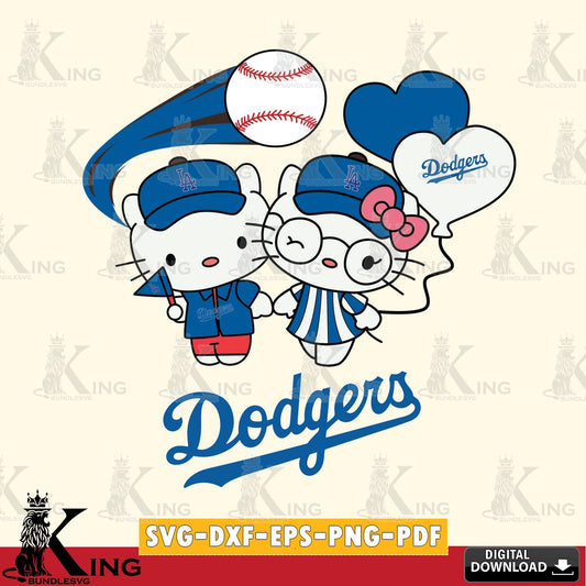 Comprehensive collection of Los Angeles Dodgers Hello Kitty baseball couple printable vector design for sublimation and crafts
