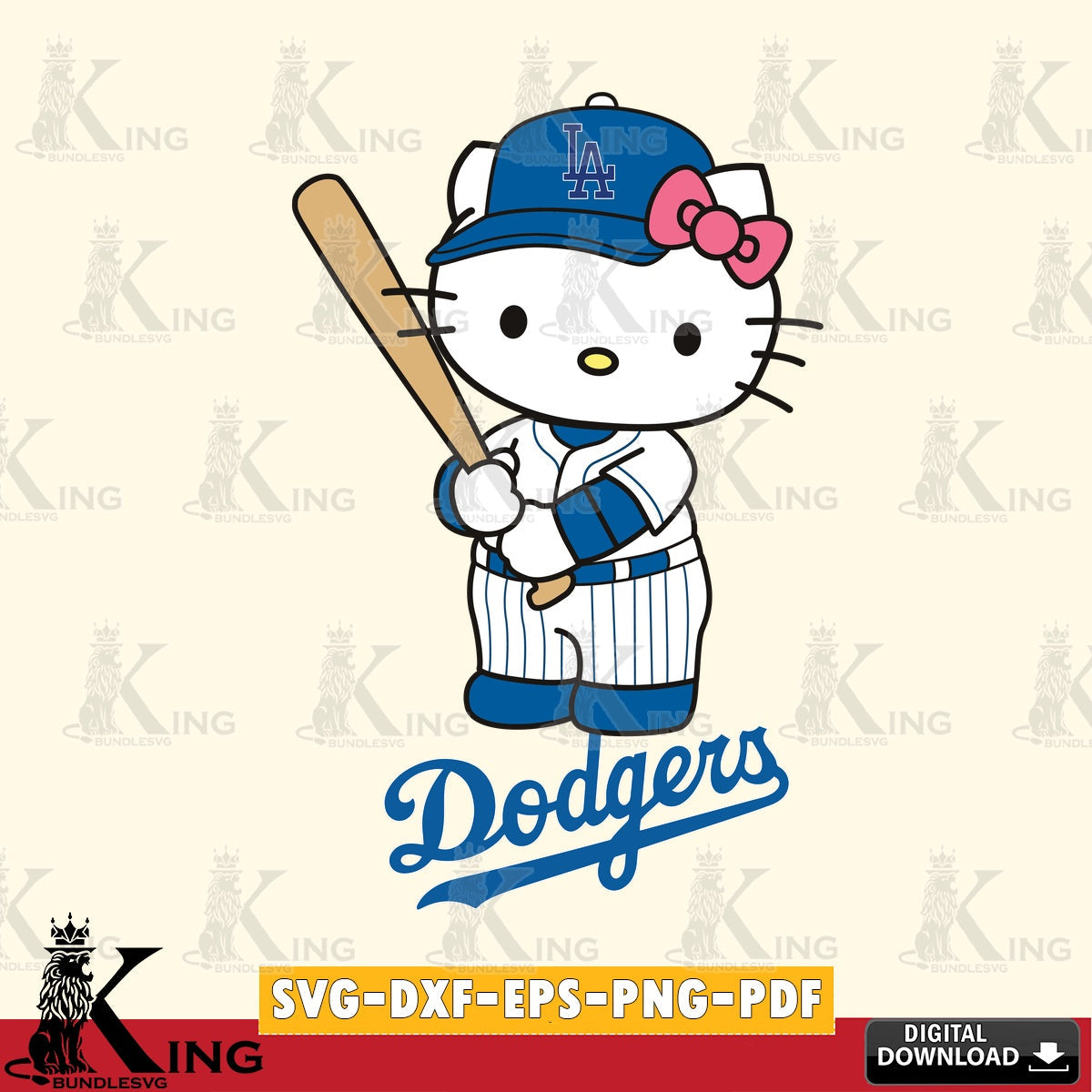 Complete bundle for Los Angeles Dodgers Hello Kitty baseball batter, high-quality vector for DIY scrapbooking and home decor