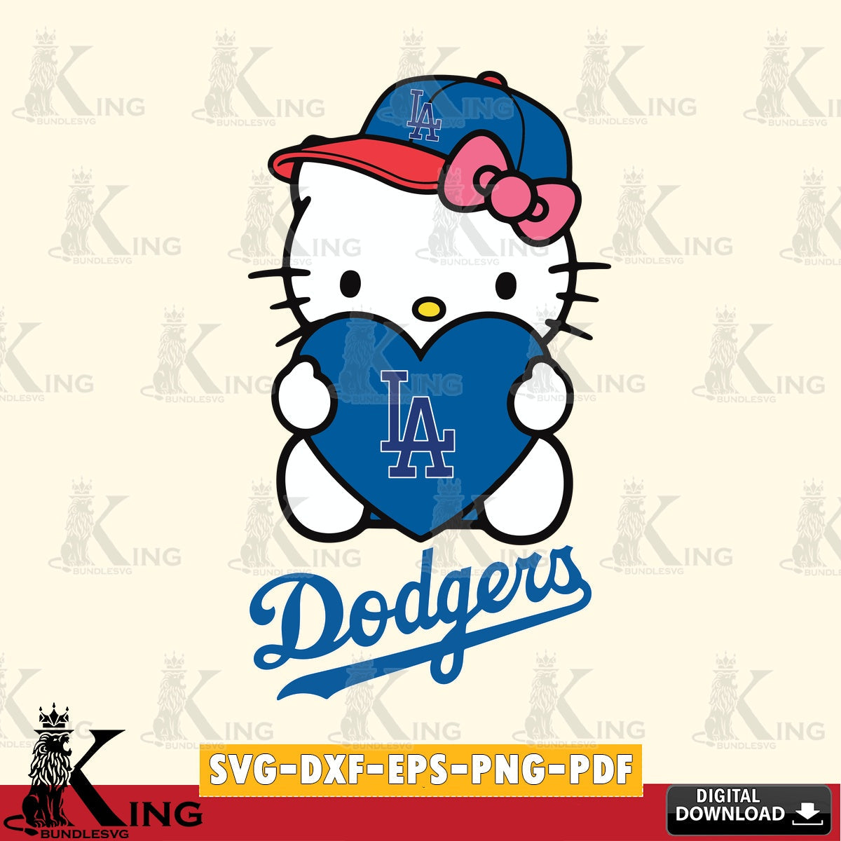 Exclusive set of Los Angeles Dodgers Hello Kitty baseball heart printable vector design for sublimation and crafts