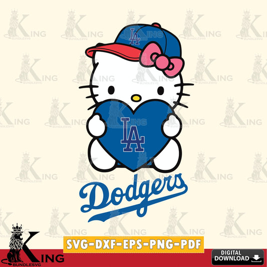 Exclusive set of Los Angeles Dodgers Hello Kitty baseball heart printable vector design for sublimation and crafts