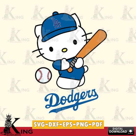 Variety pack of Los Angeles Dodgers Hello Kitty playing baseball SVG PNG design suitable for Glowforge and laser cutting