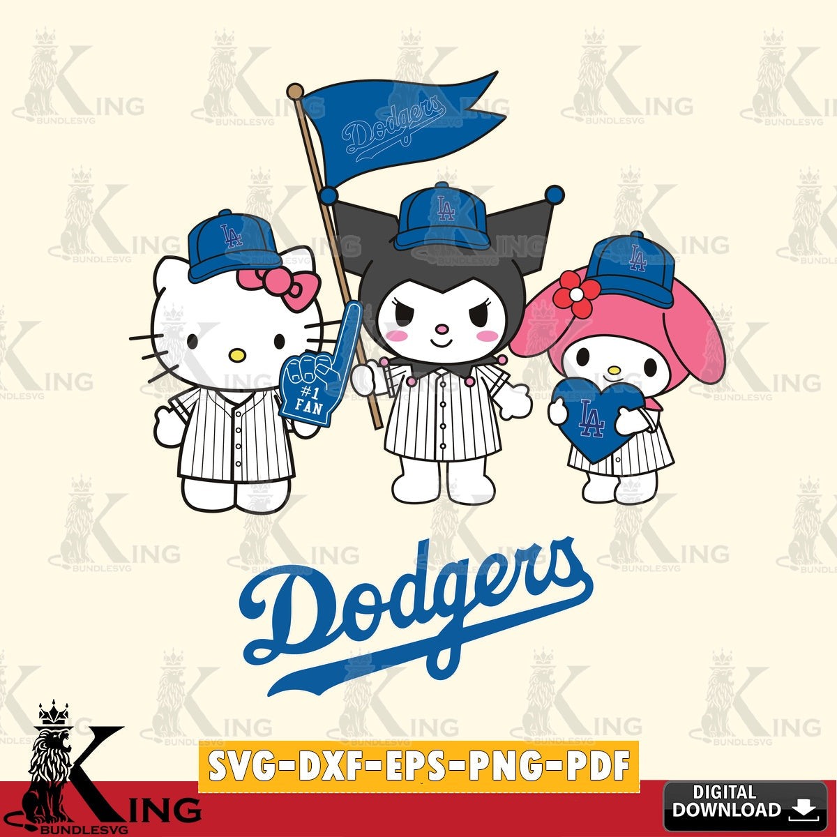 Unique artwork depicting Los Angeles Dodgers Kawaii friends Baseball, SVG PNG design suitable for Glowforge and laser cutting