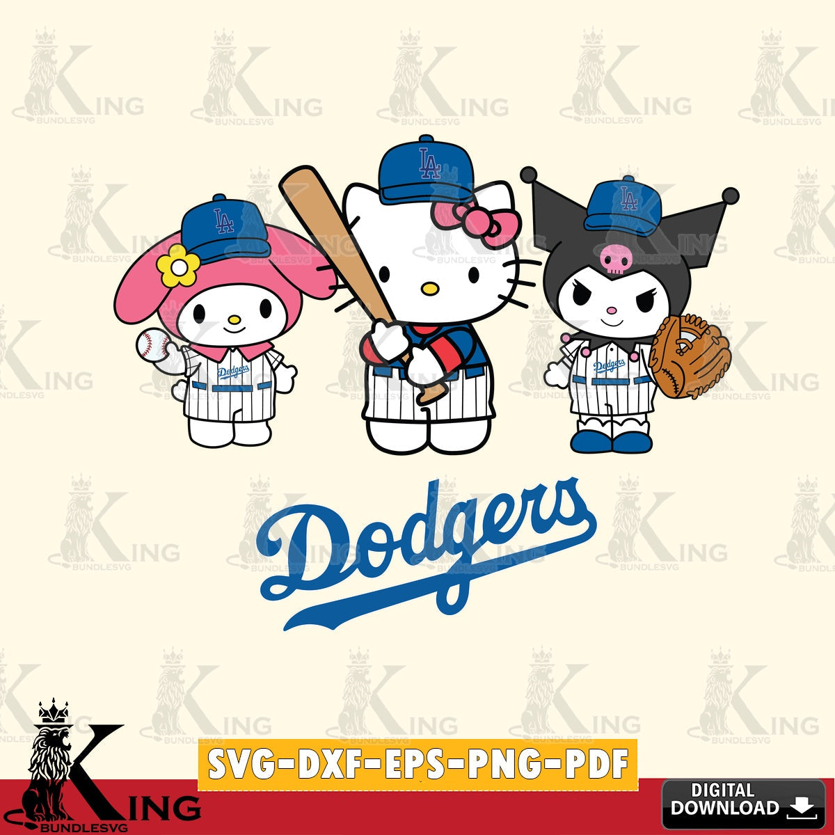 Vector design showing Los Angeles Dodgers Kawaii baseball team PNG clipart for sublimation printing and graphic design
