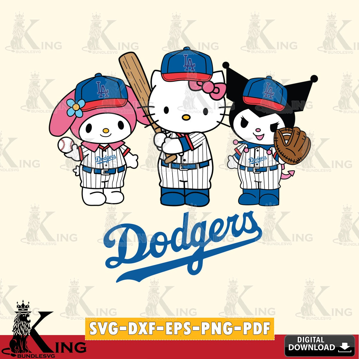 Unique artwork depicting Los Angeles Dodgers Kawaii team baseball player SVG cut file for personalized gifts and laser projects