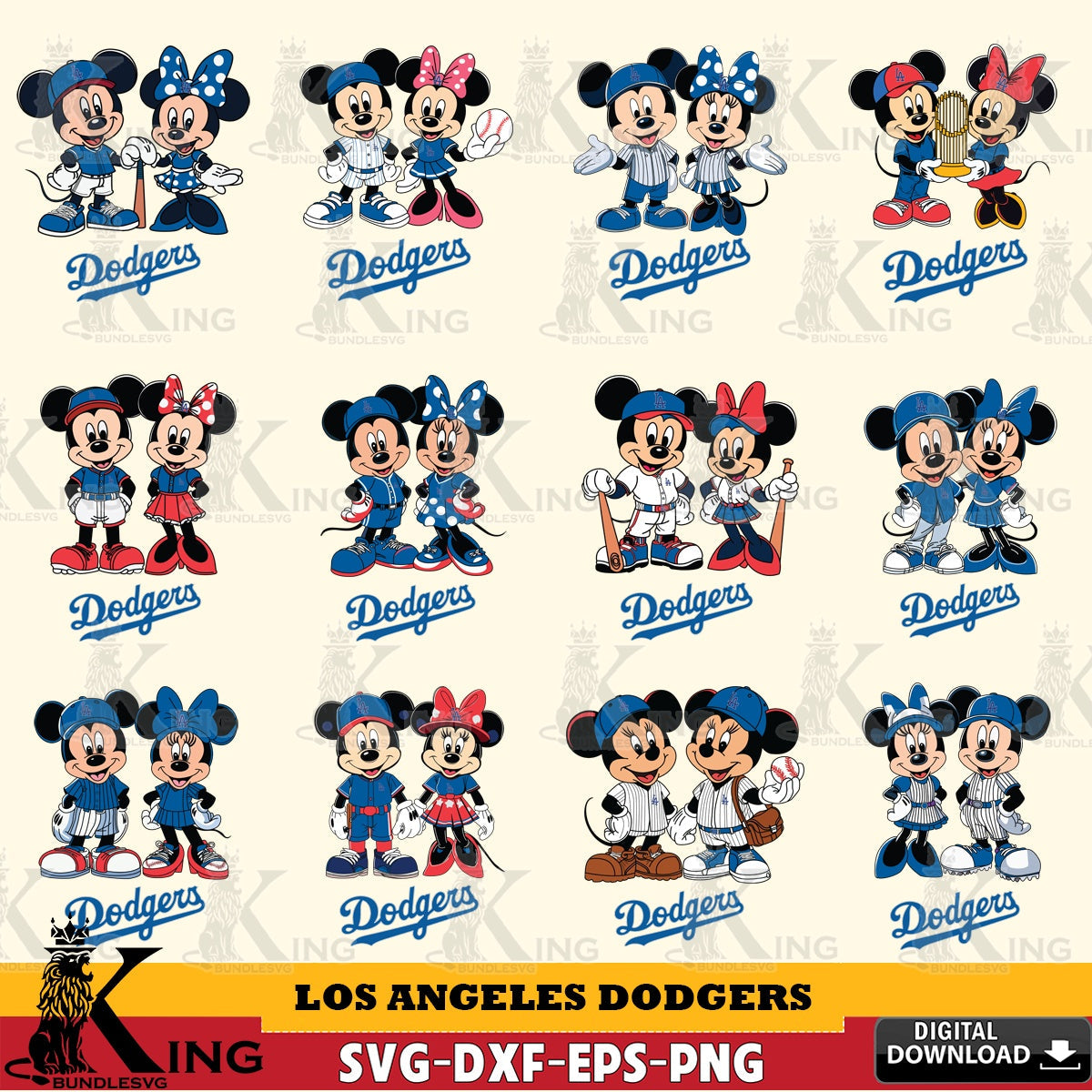 Los Angeles Dodgers Mickey Minnie Baseball Player MLB Bundle SVG file , For Cricut,  File cut , Digital Download , PDF File, Cut Files
