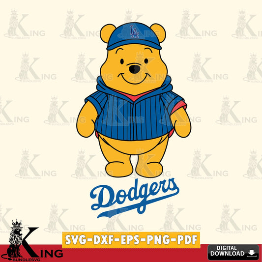 Eye-catching graphic of Los Angeles Dodgers Pooh Bear baseball mascot SVG cut file for personalized gifts and laser projects