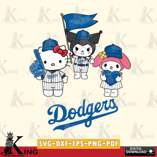 Custom design featuring Los Angeles Dodgers Sanrio Squad cute design SVG PNG design suitable for Glowforge and laser cutting.