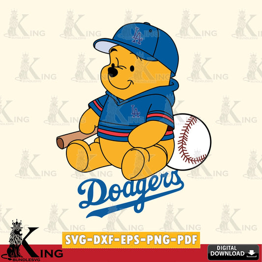 High-quality graphic of Los Angeles Dodgers Winnie the Pooh baseball, a crafting file for iron-on transfer and vinyl decals.