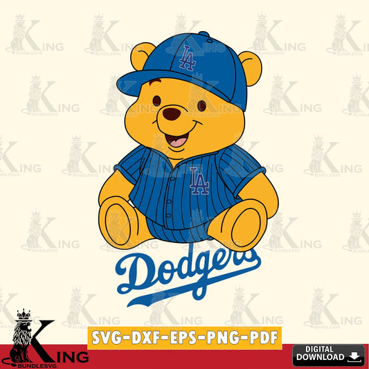 Custom design featuring Los Angeles Dodgers Winnie the Pooh cute baseball, digital clipart compatible with laser engraving and