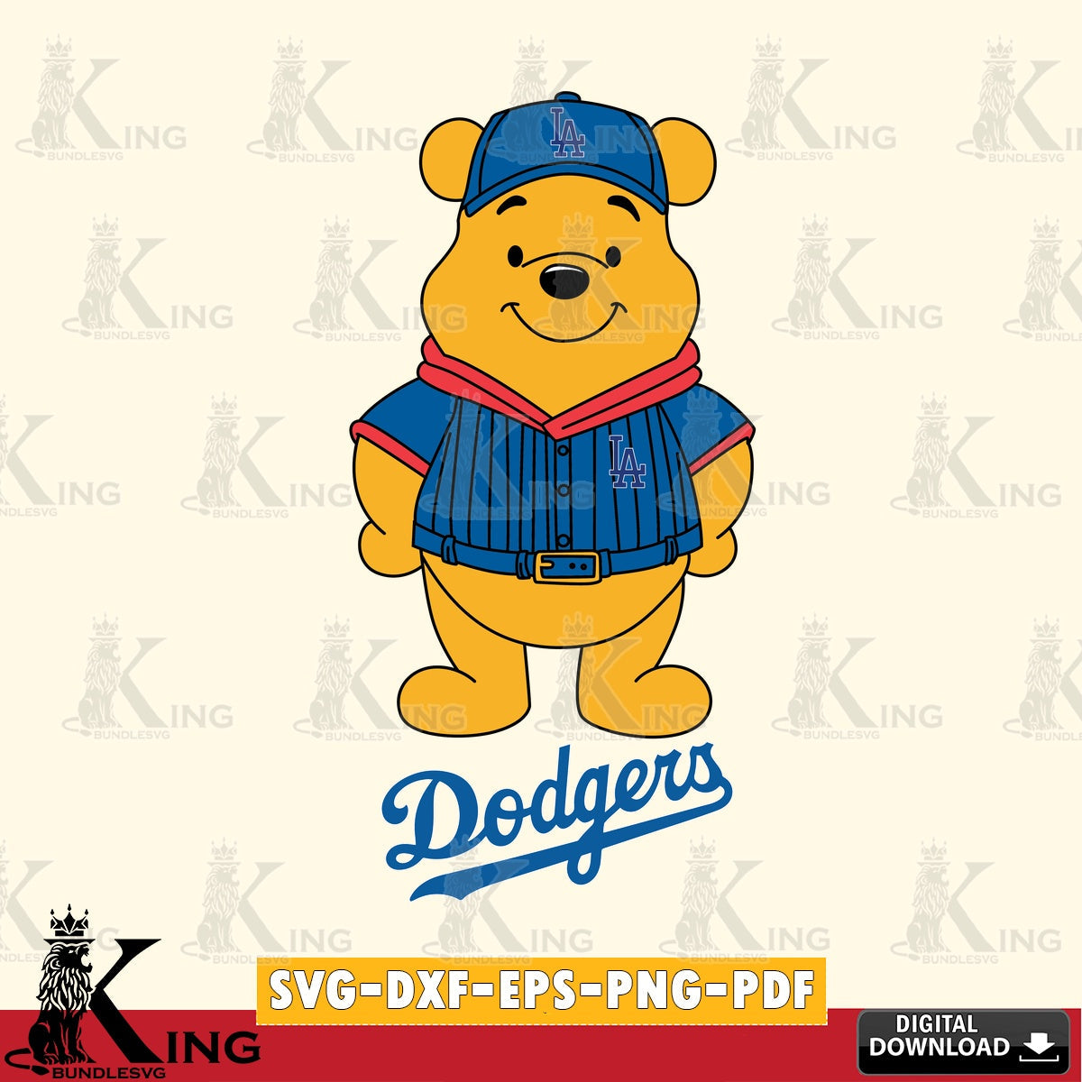 Creative design featuring Los Angeles Dodgers Winnie the Pooh Game Day digital clipart compatible with laser engraving and