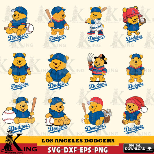 Ultimate set containing Los Angeles Dodgers Winnie the Pooh MLB baseball bundle, PNG clipart for sublimation printing and graphic