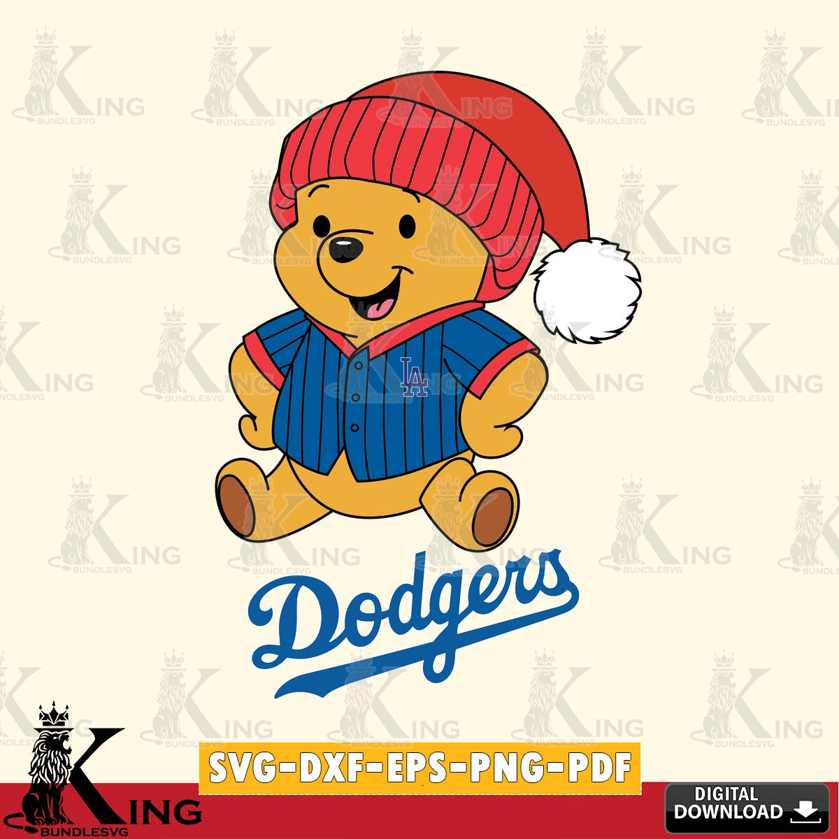 Detailed illustration of Los Angeles Dodgers Winnie the Pooh playing ball, printable vector design for sublimation and crafts