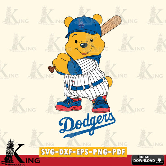 Detailed illustration of Los Angeles Dodgers Winnie the Pooh Player Baseball SVG cut file for personalized gifts and laser