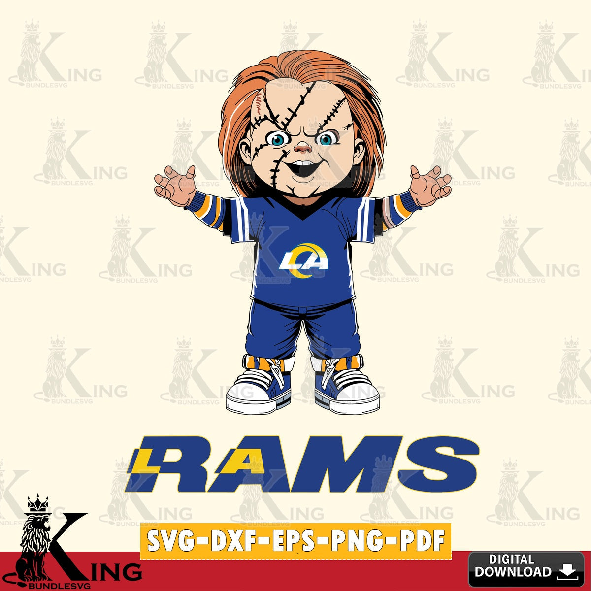 Custom design featuring Los Angeles Rams Chucky Football, PNG clipart for sublimation printing and graphic design