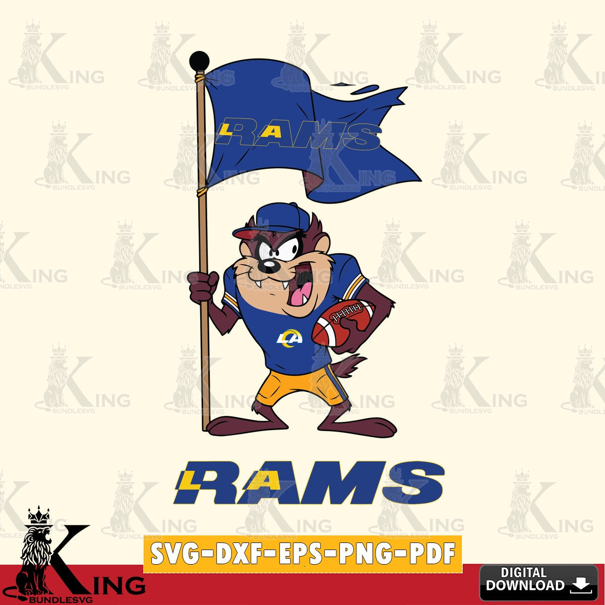 Los Angeles Rams Football Taz Flag Art Cut file  , Digital Download , Instant Download, Looney Tunes svg, Football svg