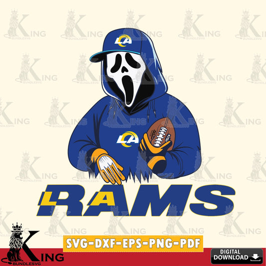 Vector design showing Los Angeles Rams Ghostface Scream player Football, a printable vector design for sublimation and crafts