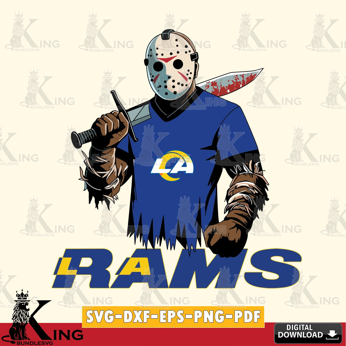 High-quality graphic of Los Angeles Rams Jason Voorhees Football, a digital clipart compatible with laser engraving and cutting