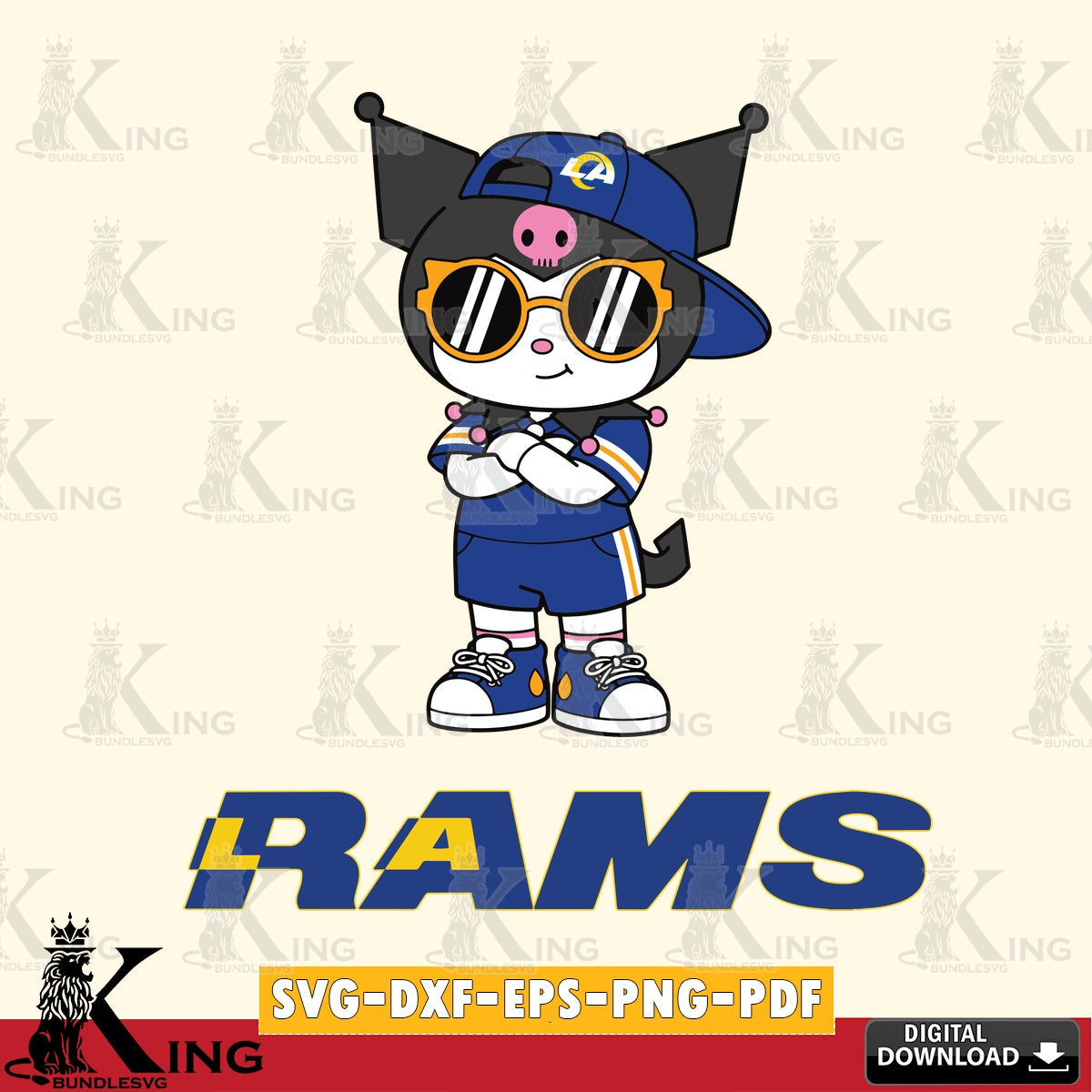 Los Angeles Rams Kuromi Football Jersey SVG file, Cricut, Cut file  , Digital Download , Instant Download, Sanrio svg, Clipart