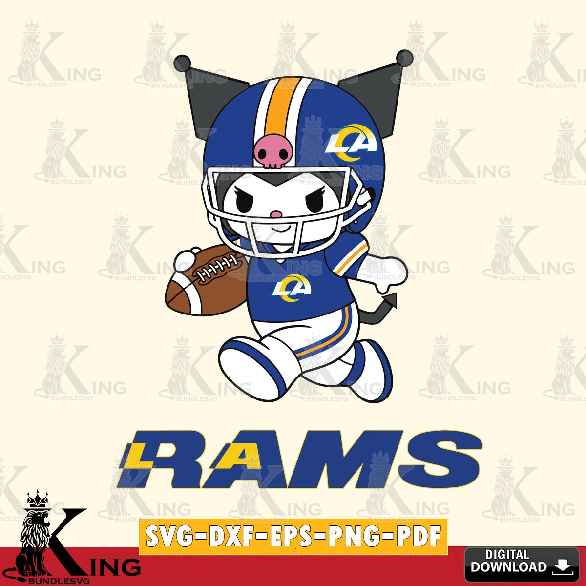 Los Angeles Rams Kuromi Football Run SVG file, Cricut, Cut file  , Digital Download , Instant Download, Sanrio svg, Clipart