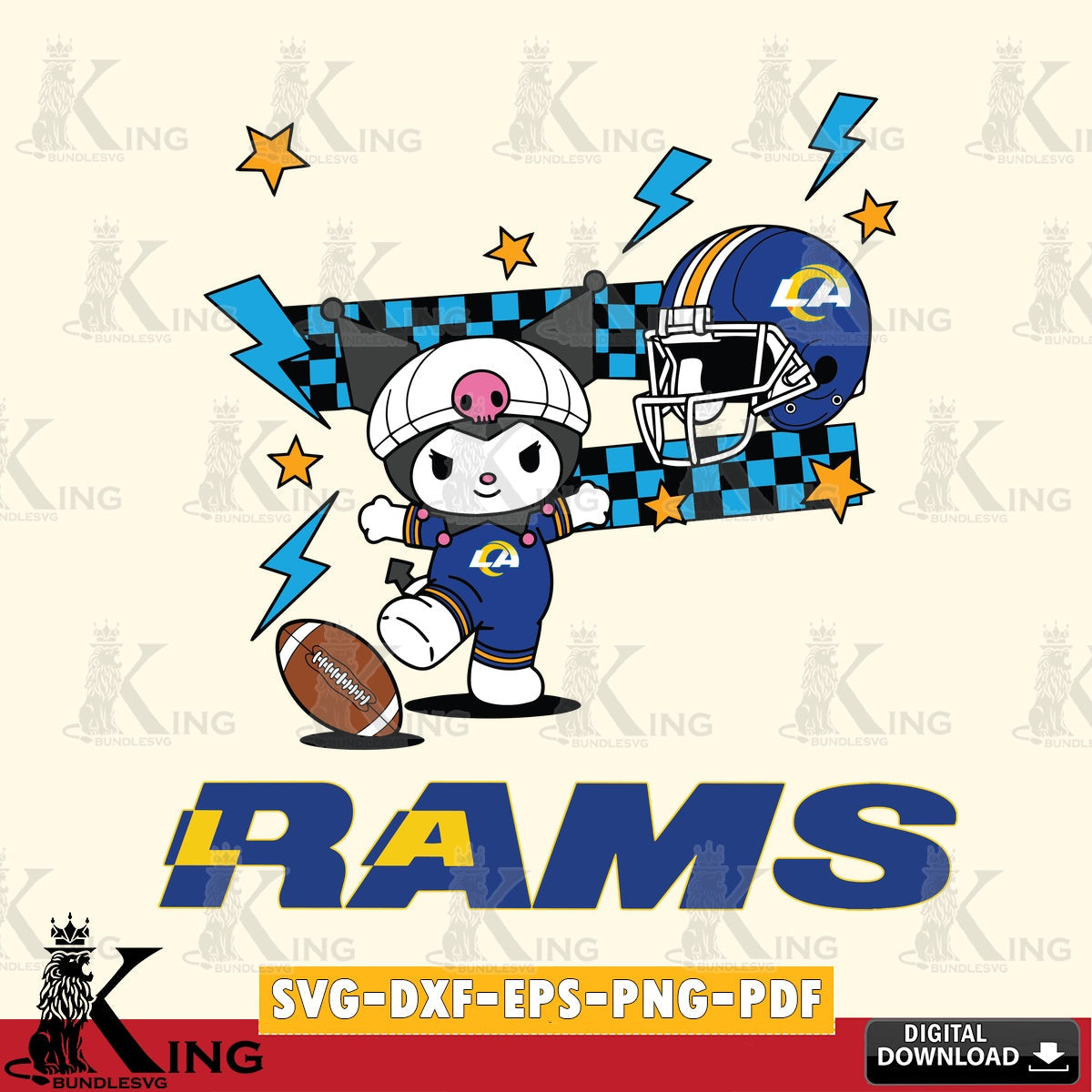 Los Angeles Rams Kuromi Game Day SVG file, Cricut, Cut file  , Digital Download , Instant Download, Sanrio svg, Clipart