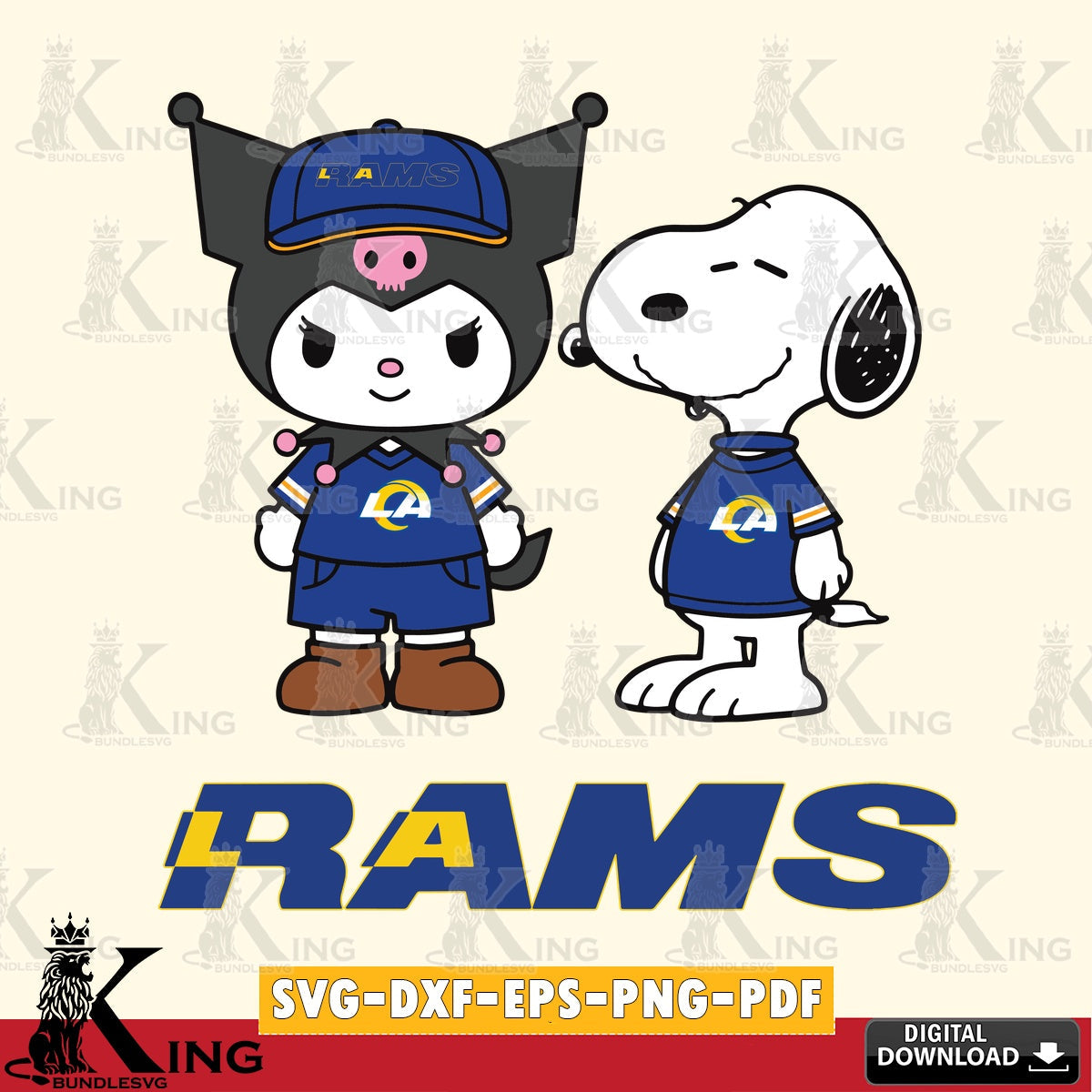 Los Angeles Rams Kuromi Snoopy Football SVG file, Cricut, Cut file  , Digital Download , Instant Download, Sanrio svg, Clipart